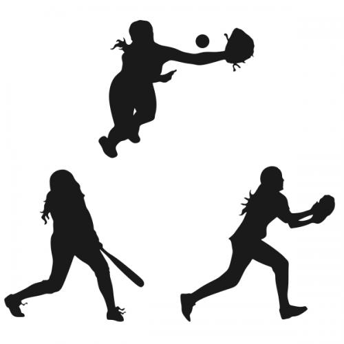 Softball Girls Silhouette Figures Cuttable Designs | Apex Embroidery ...