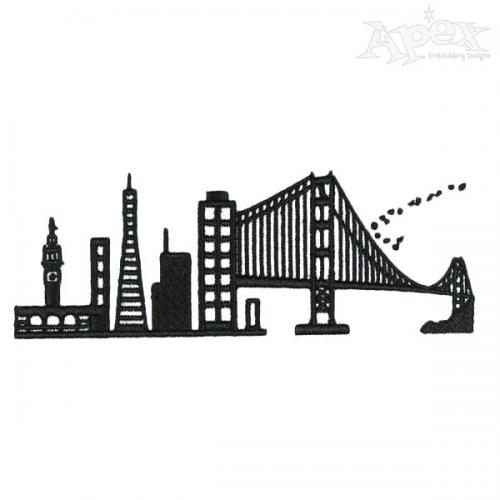 San Francisco Skyline with Golden Gate Bridge Embroidery Designs