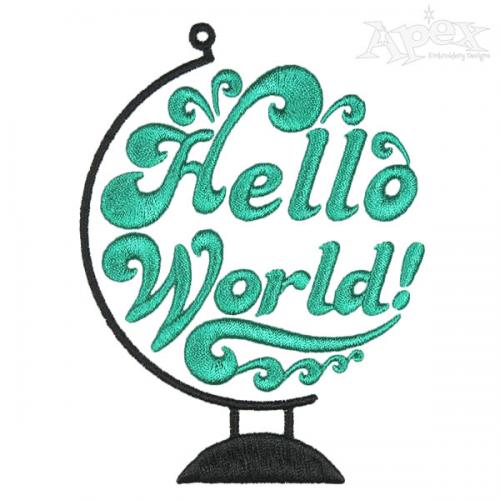 Hello World Globe Embroidery Designs