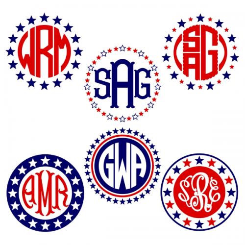 USA American Flag Star Round SVG Cuttable Frames