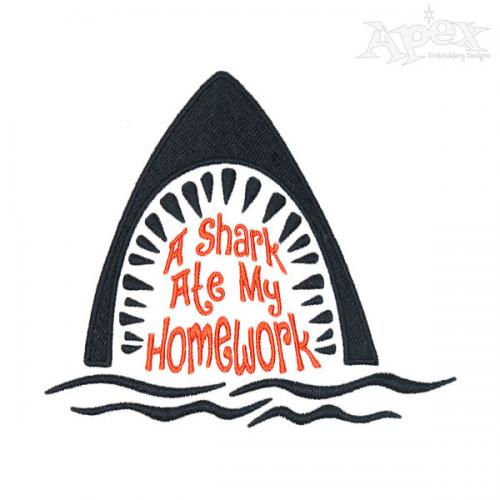 Shark ate My Homework Embroidery Designs