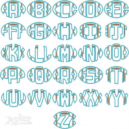 Football Oval Monogram Embroidery Fonts