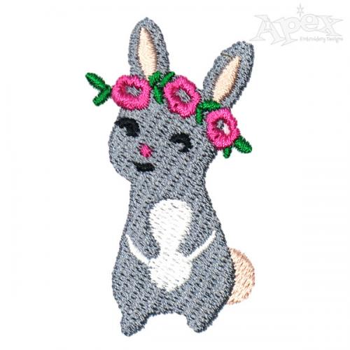 Lovely Rabbit with Flower Wreath Embroidery Designs