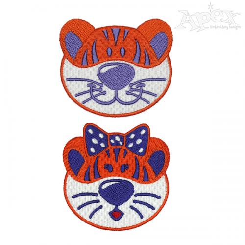 Awesome Couple Tiger Face Embroidery Designs