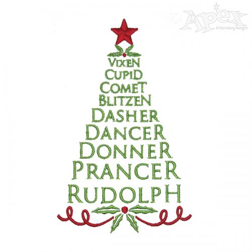 Reindeer Names Christmas Tree Embroidery Design Apex Monogram Designs