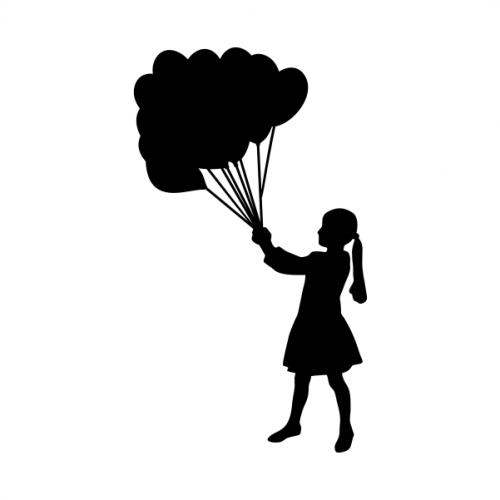 Girl Holding Balloons Silhouette SVG Cuttable Files