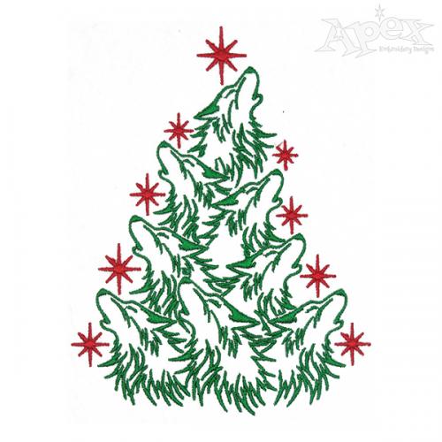Wolf Christmas Tree Embroidery Designs