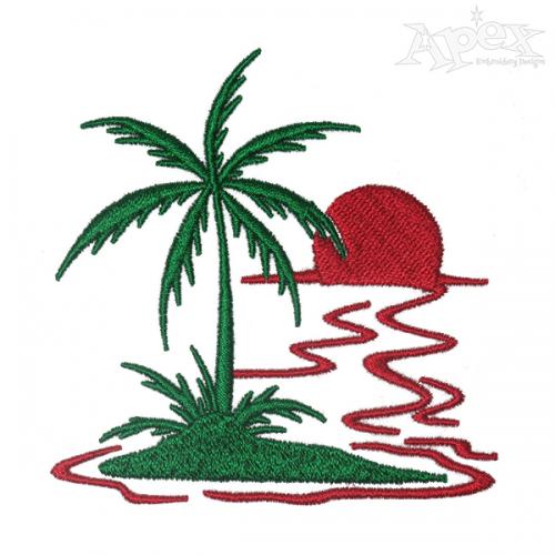Sunset with Palm Tree Embroidery Designs