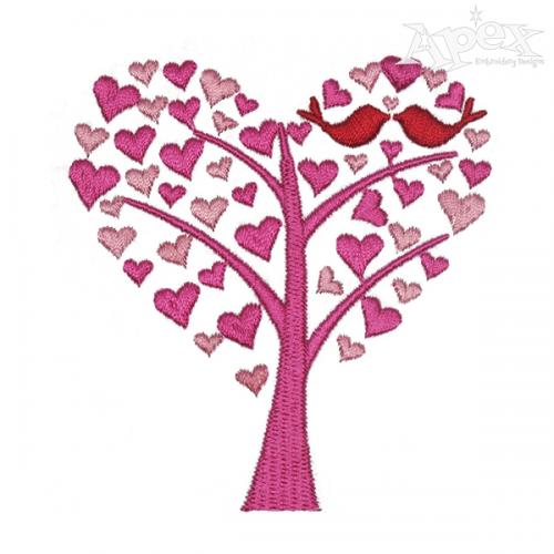 Love Birds on Heart Tree Embroidery Designs