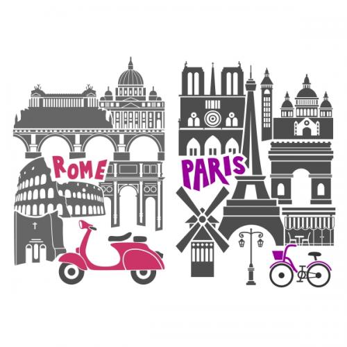 Italy Rome and France Paris Landscape SVG Cuttable Designs