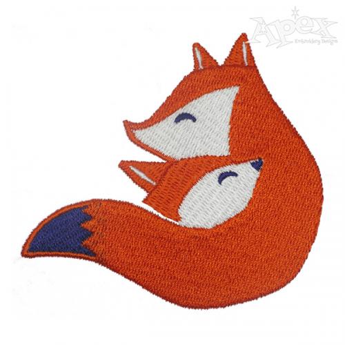 Mother and Baby Fox Embroidery Design