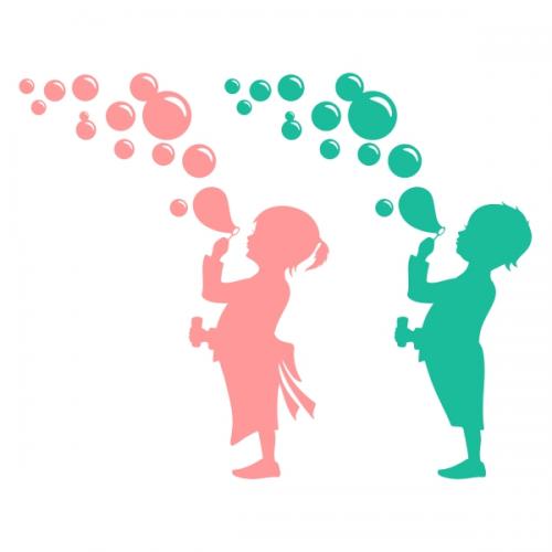 Baby Girl and Boy Blowing Bubbles SVG Cuttable Design