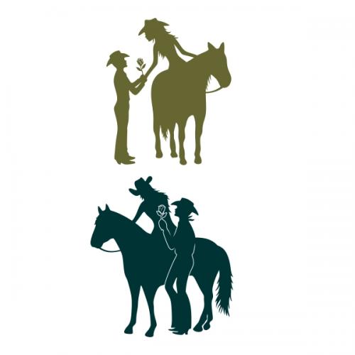 Cowboy and Cowgirl Couple with Horse SVG Cuttable Design