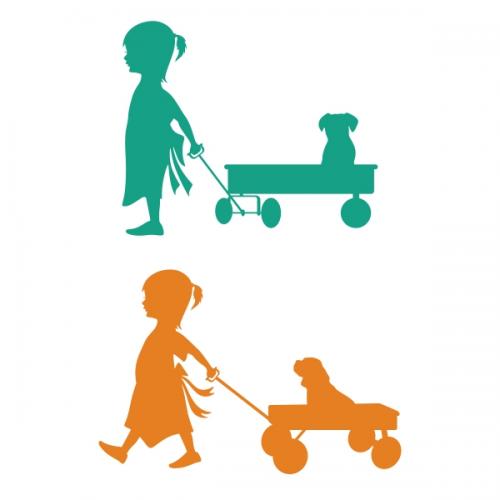 Girl with Puppy Dog in Wagon SVG Cuttable Design