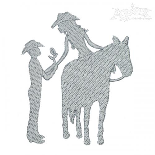 Cowboy and Cowgirl Couple with Horse Embroidery Design