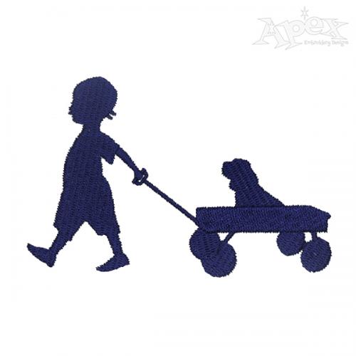 Boy Towing Wagon Embroidery Design