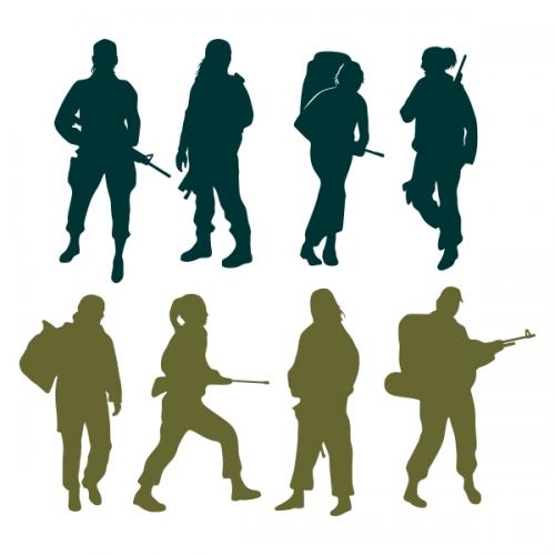 Army Woman Soldiers SVG Cuttable Designs