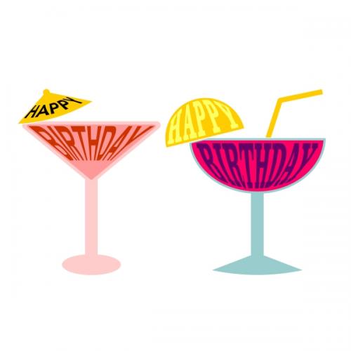 Happy Birthday Cocktail Drinks SVG Cuttable Design