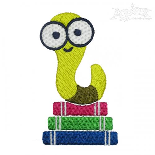 Book Worm Embroidery Design