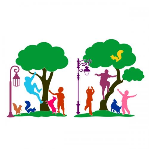 Playing Kids in Park SVG Cuttable Design
