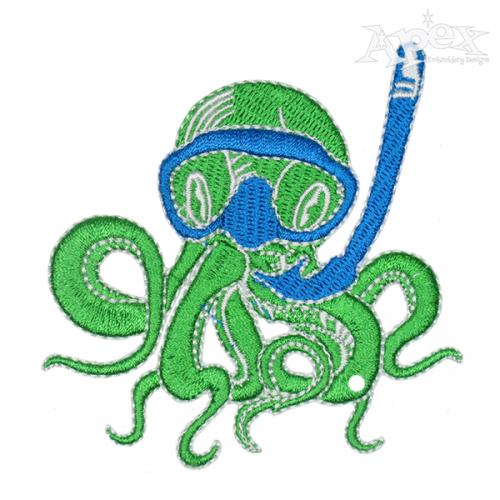 Diving Octopus Embroidery Design