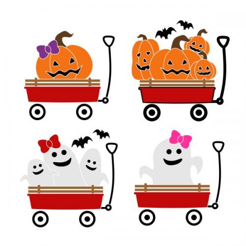 Halloween Wagon Pumpkin and Ghost SVG Cuttable Design