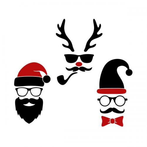 Hipster Christmas Santa Claus and Reindeer SVG Cuttable Design