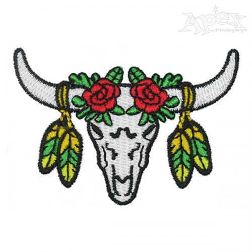 Flower Longhorn Embroidery Design