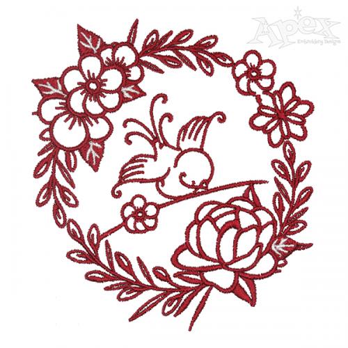 Flower Wreath Bird Embroidery Design