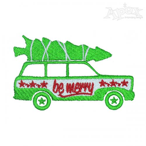 Be Merry Christmas Tree on Car Embroidery Design