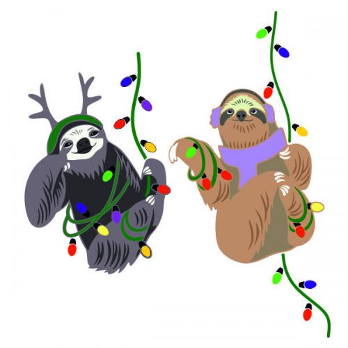  Sloth Swinging Christmas Light String SVG Cuttable Design