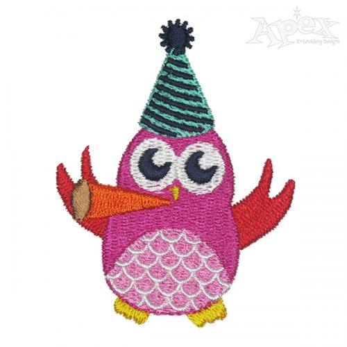 New Year Party Owl Embroidery Design