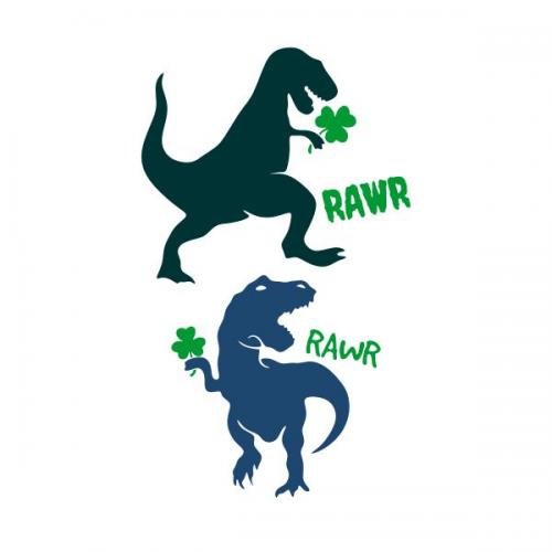 St. Patrick's Day Shamrock T-Rex Dino Dinosaur Rawr SVG Cuttable Design