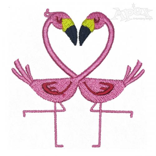 Couple Heart Flamingo Embroidery Design