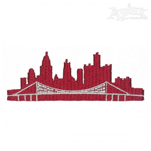 Detroit City Skyline Michigan MI Embroidery Design