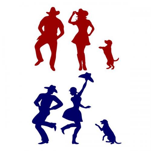 Dancing Cowboy Cowgirl and Dog SVG Cuttable Design
