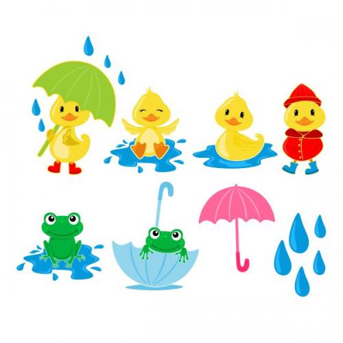 Spring Shower Duck and Frog SVG Cuttable Design
