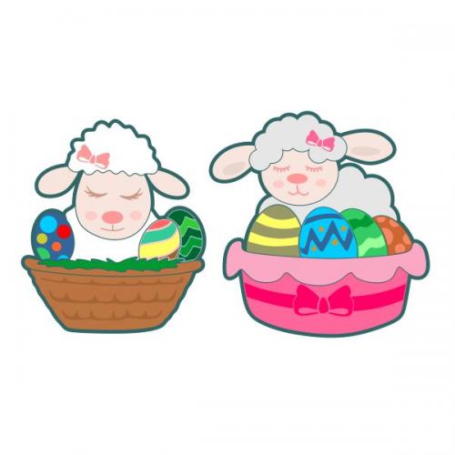 Easter Lamb and Eggs Basket SVG Cuttable Design