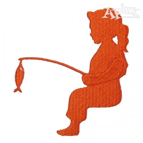 Fishing Kids Silhouette Embroidery Design