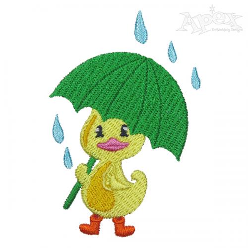 Little Duck Holding Umbrella Embroidery Design