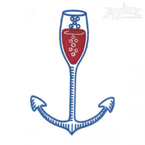 Anchor Wine Glass Embroidery Design