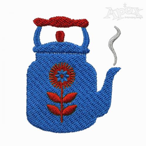 Floral Teapot Kettle Embroidery Design