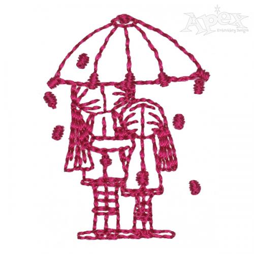 Girls under Umbrella Embroidery Design