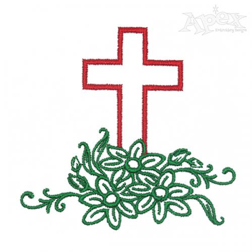 Poinsettia Cross Embroidery Design