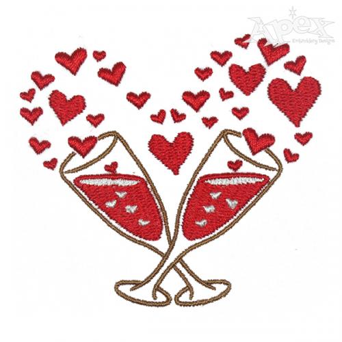 Couple Love Wine Glasses Embroidery Design