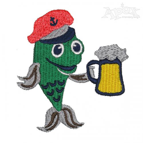 Nautical Fish with Beer Embroidery Design