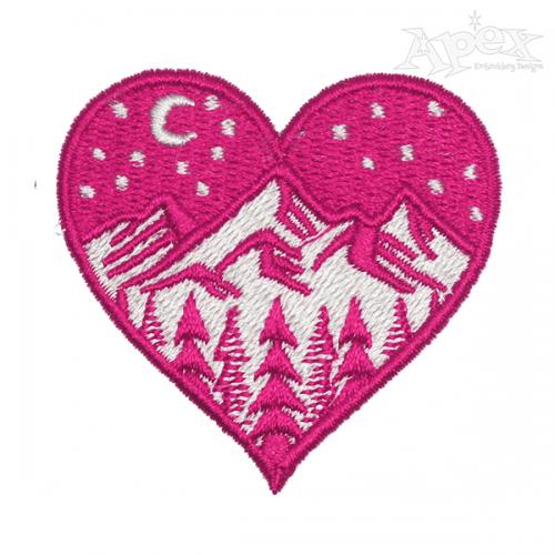 Night Forest Mountain Heart Embroidery Design