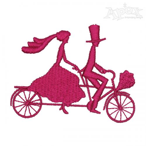 Broom and Bride Wedding Couple on Bike Embroidery Design