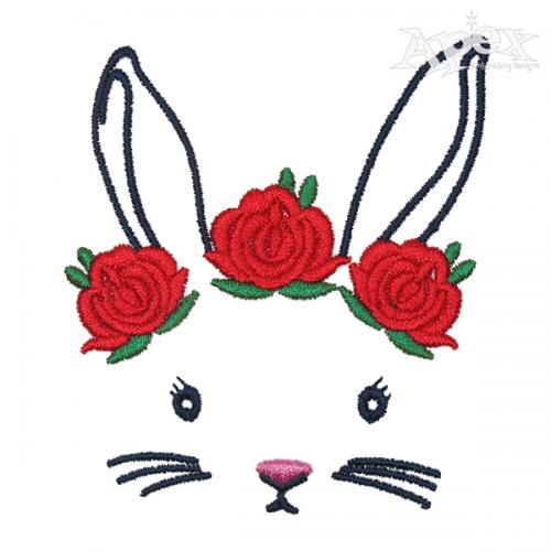 Flowers Bunny Face Embroidery Design