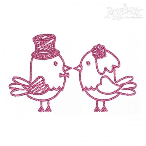 Wedding Bride and Groom Birds Couple Embroidery Design